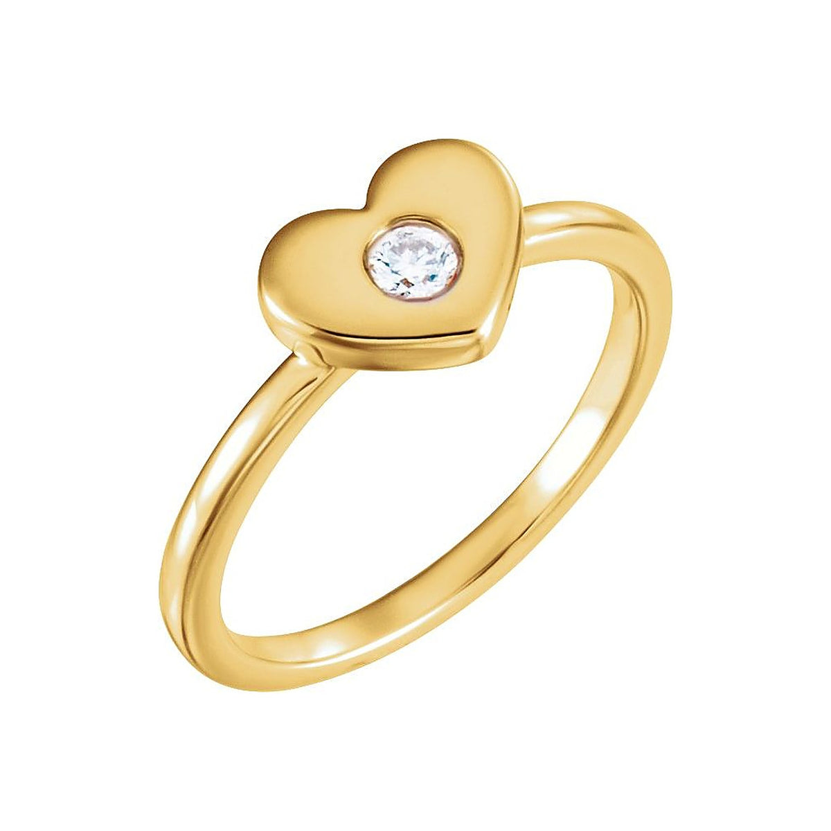 bezel diamond heart promise ring in 14k yellow gold