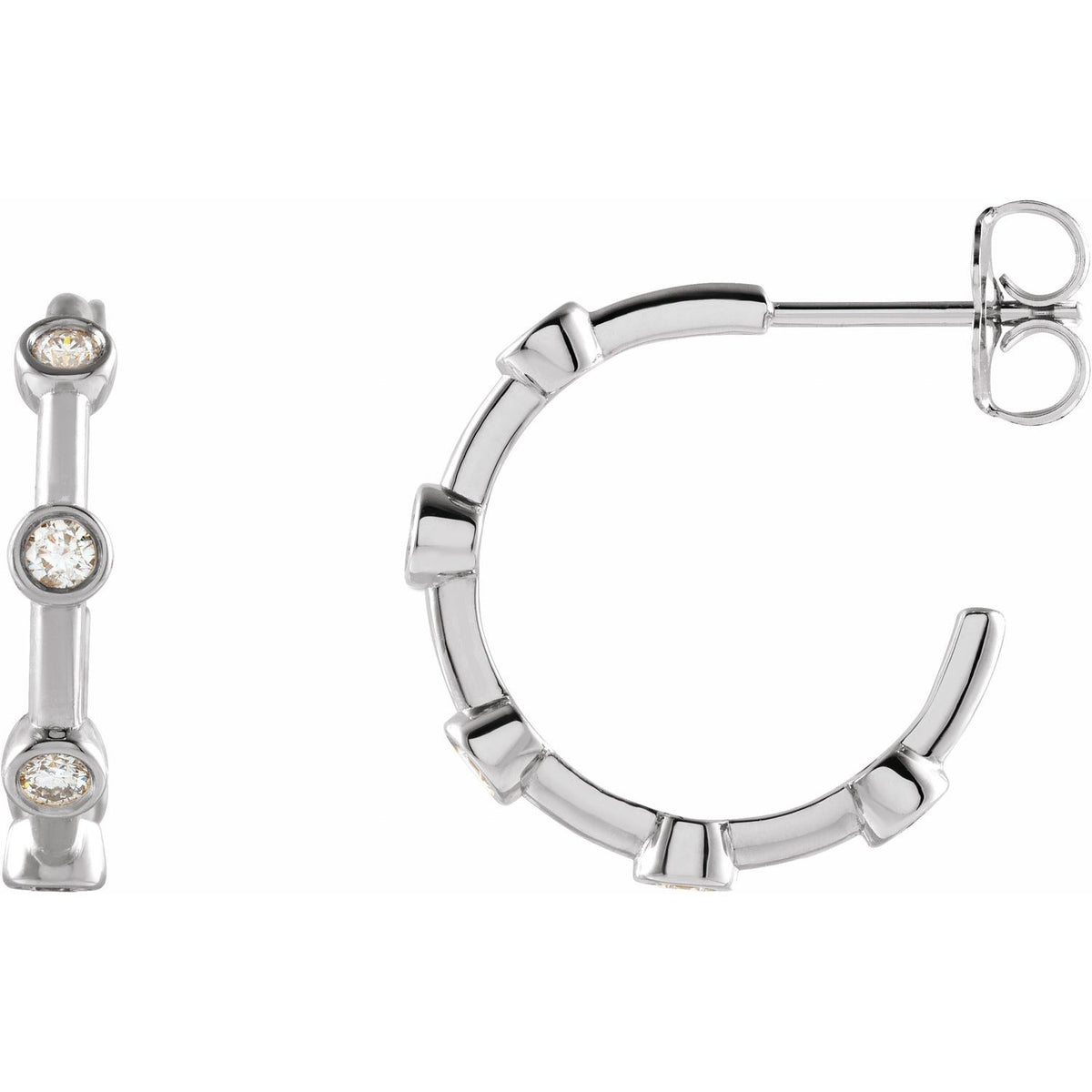 Bezel-Set Diamond Open Hoop Earrings (1/4 ctw) in 14k white gold or platinum