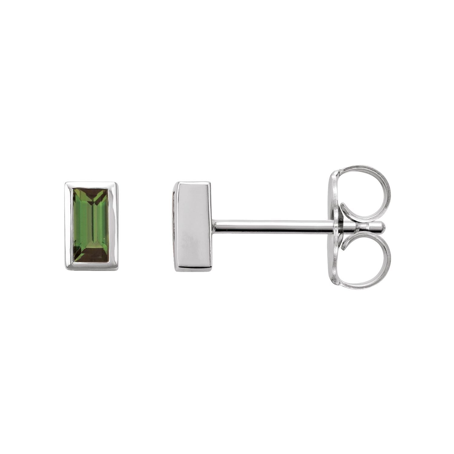 14K White Gold natural green tourmaline baguette earrings