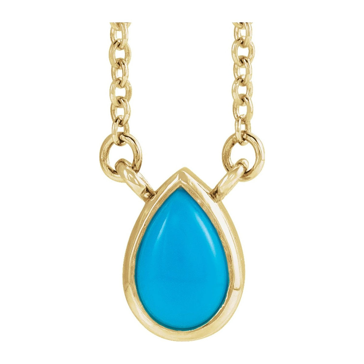 Bezel-Set Pear Turquoise Necklace in 14K Yellow Gold, 5x3 mm