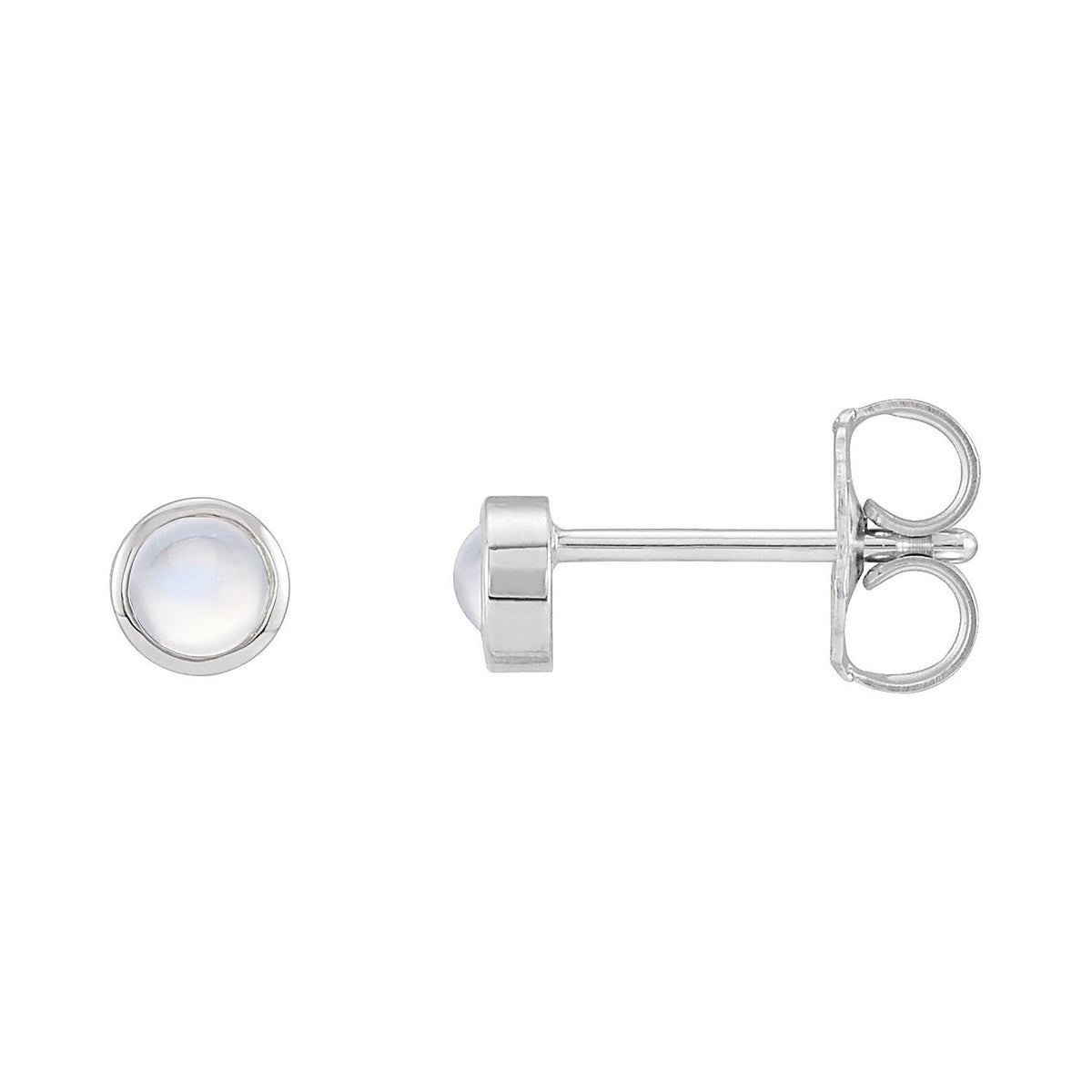 Bezel-Set Rainbow Moonstone Stud Earrings in 14K White Gold