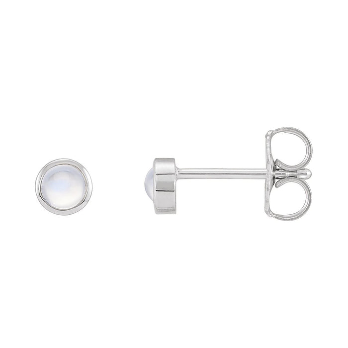 Bezel-Set Rainbow Moonstone Stud Earrings in 14K White Gold