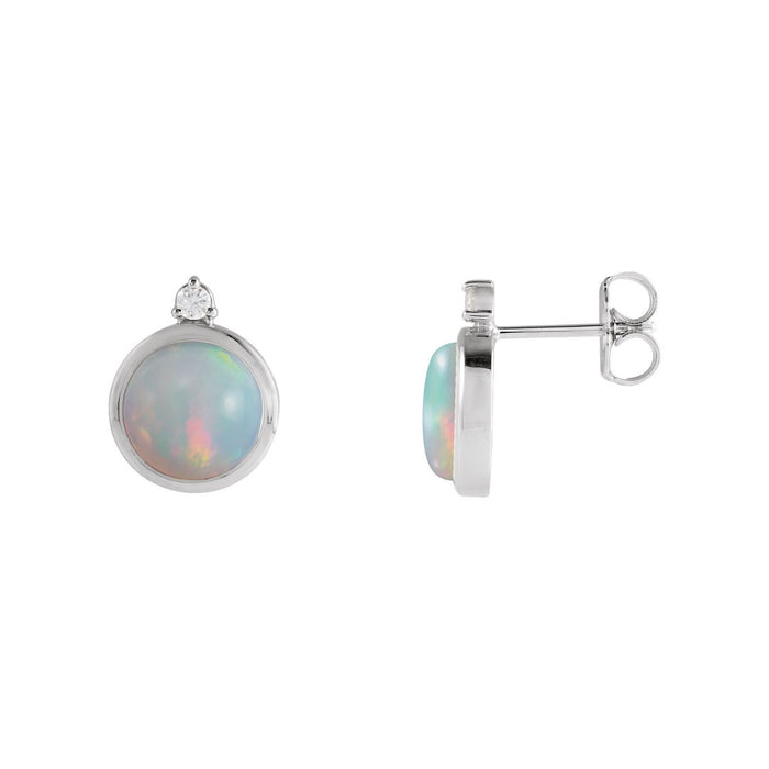 14K White Gold opal round earrings