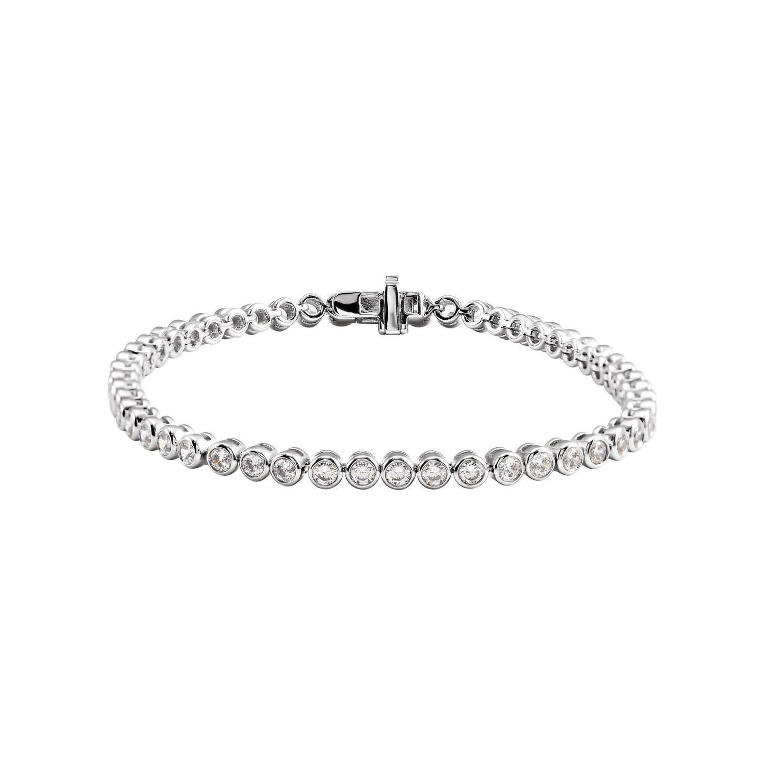14K White Gold bezel set round lab-grown diamond tennis bracelet