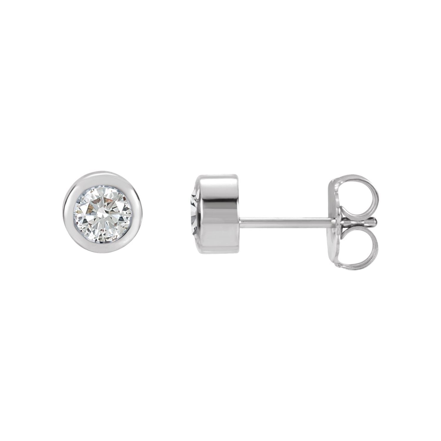 14K White Gold smooth full-bezel 4 mm round white sapphire stud earrings