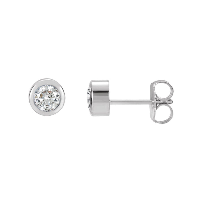 14K White Gold smooth full-bezel 4 mm round white sapphire stud earrings