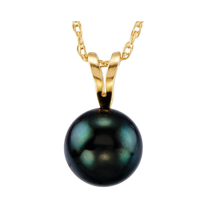 Black Akoya Pearl Pendant Necklace in 14K Yellow Gold, front