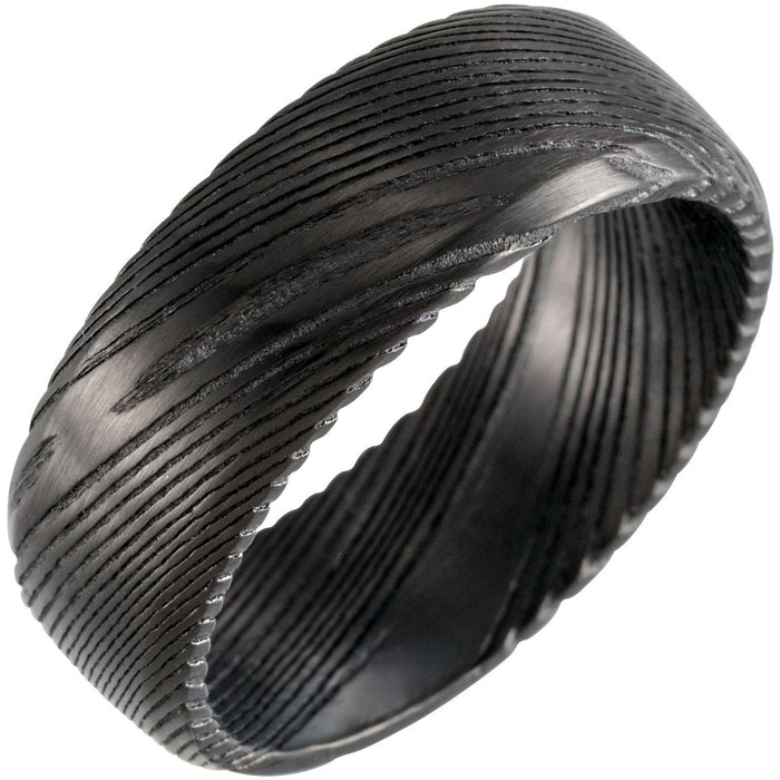 Black Damascus Steel 8 mm Beveled-Edge Comfort-Fit Flat Band — men's wedding band