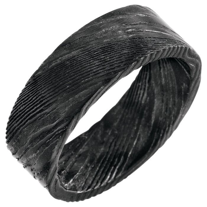 Damascus Steel 8 mm Flat Black  Patterned Band — men's wedding band