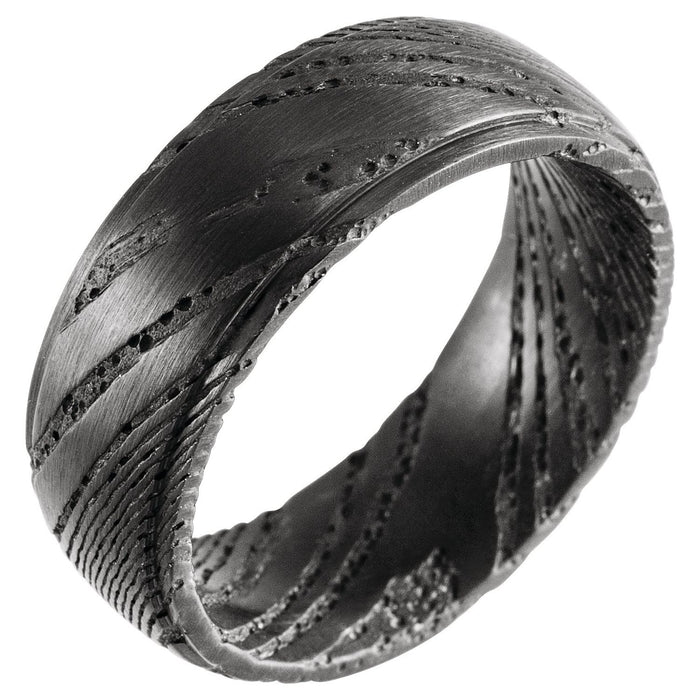 Black Damascus Steel 8 mm Stepped-Edge Comfort-Fit Flat Band — men's wedding band