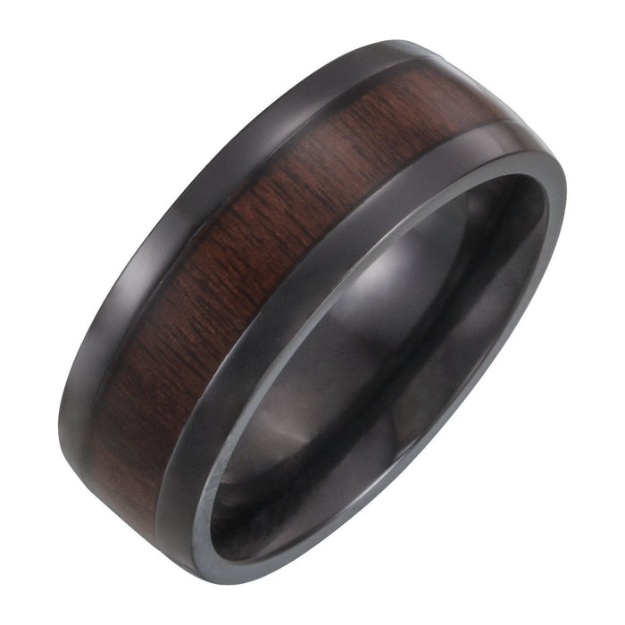 Band Black Titanium 8 mm Beveled-Edge Ebony Wood Inlay Comfort-Fit Band — men's wedding band