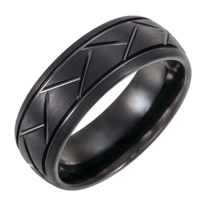 Black PVD Tungsten 8 mm Patterned Comfort-Fit Band — men's wedding band