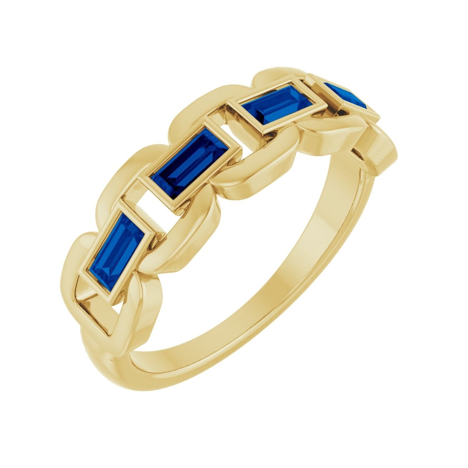 blue sapphire chain-link ring in 14k Yellow Gold