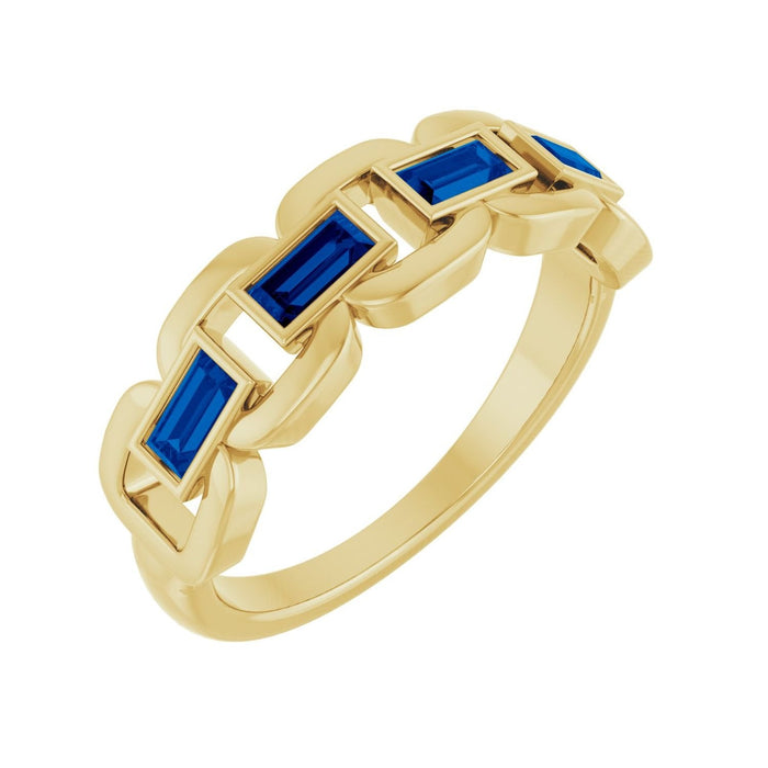 blue sapphire chain-link ring in 14k Yellow Gold