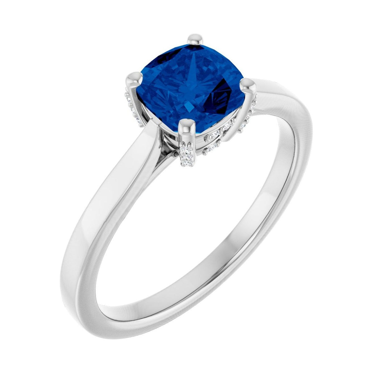 Cushion 1 ct blue sapphire 14K White Gold classic solitaire engagement ring