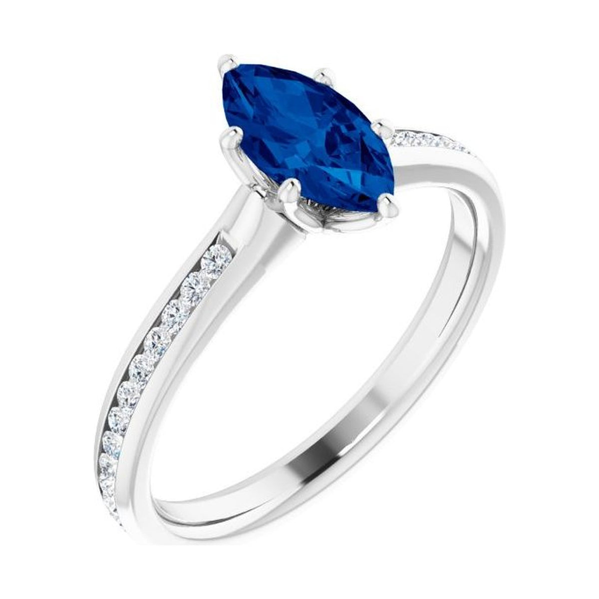 Marquise 1 ct blue sapphire 14K White Gold accented shoulder engagement ring