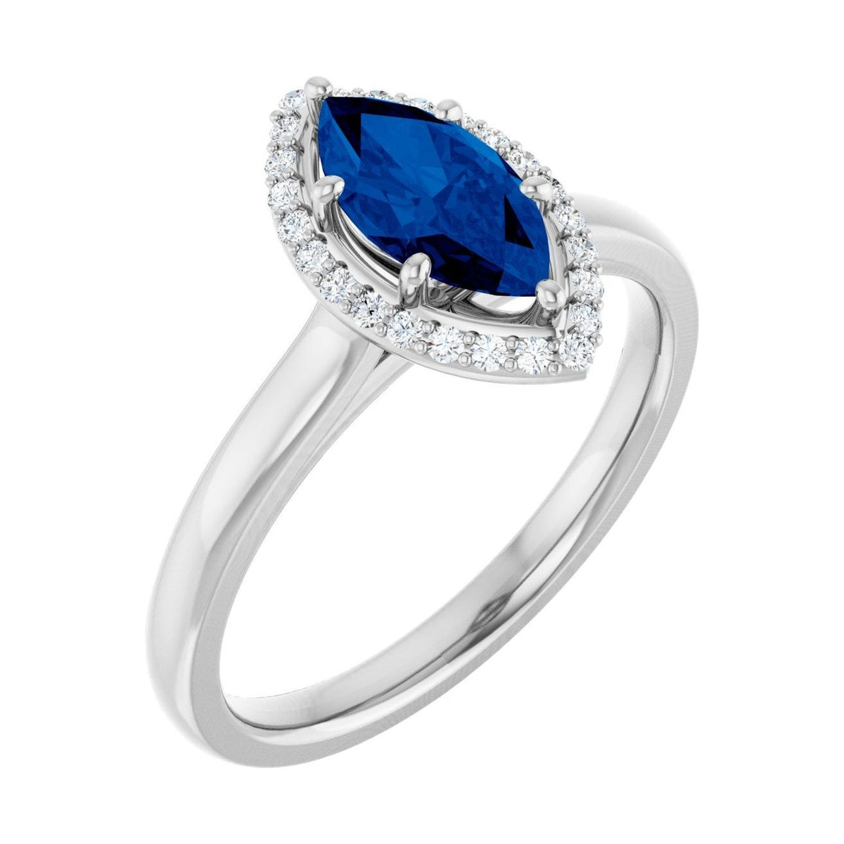 Marquise 1 ct blue sapphire 14K White Gold classic halo engagement ring