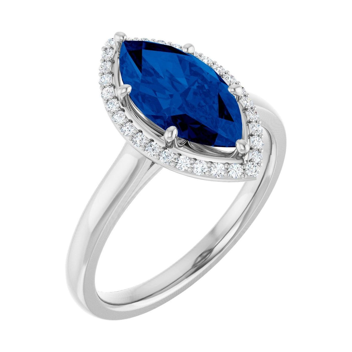 Marquise 1 ct blue sapphire 14K White Gold classic halo engagement ring