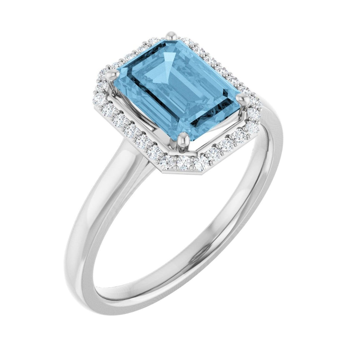 Emerald 1 ct blue topaz 14K White Gold classic halo engagement ring