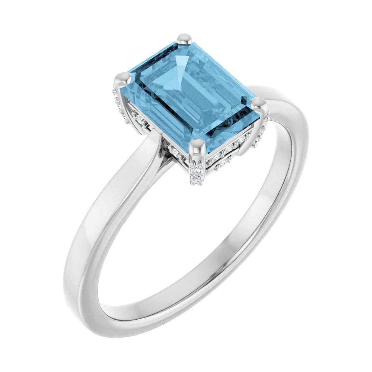 Emerald 1 ct blue topaz 14K White Gold classic solitaire engagement ring