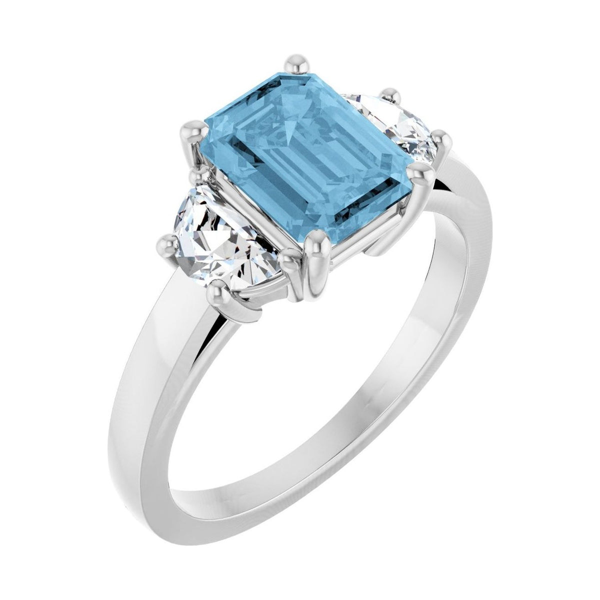 Emerald 1 ct blue topaz 14K White Gold classic three-stone engagement ring