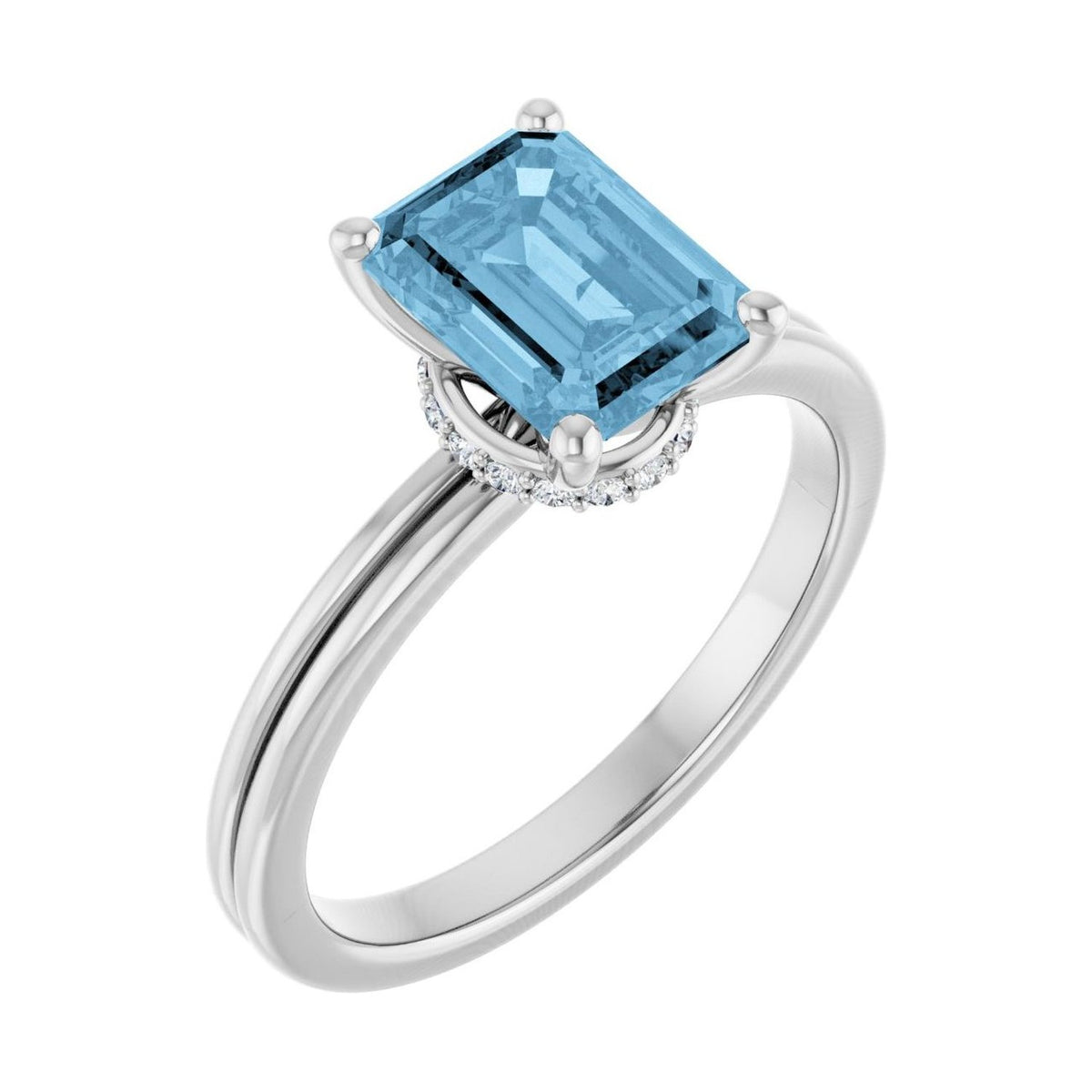 Emerald 1 ct blue topaz 14K White Gold hidden-accent solitaire engagement ring