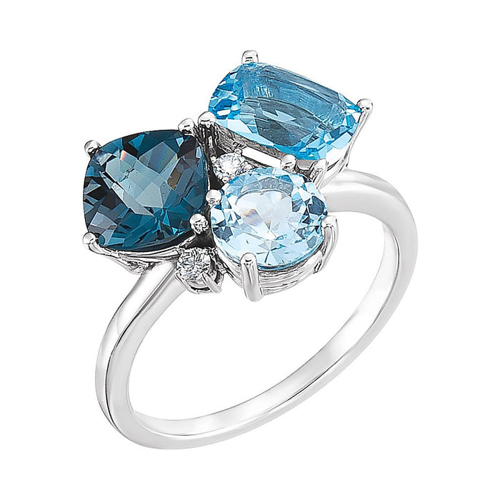 Blue Topaz cluster ring in Platinum