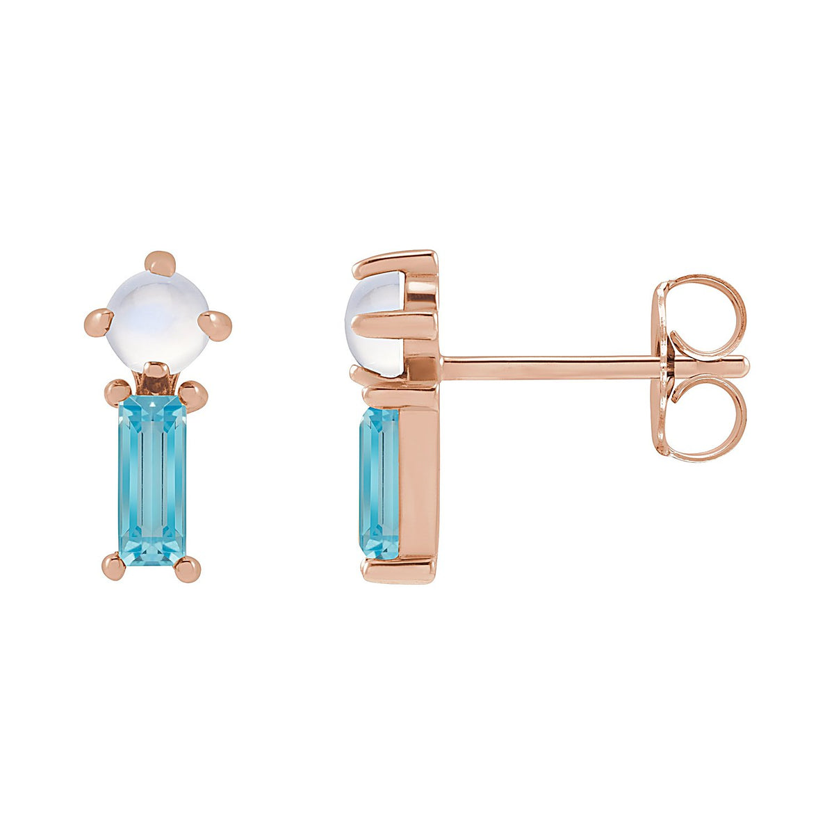 Blue Topaz Rainbow Moonstone Drop Earrings in 14K Rose Gold