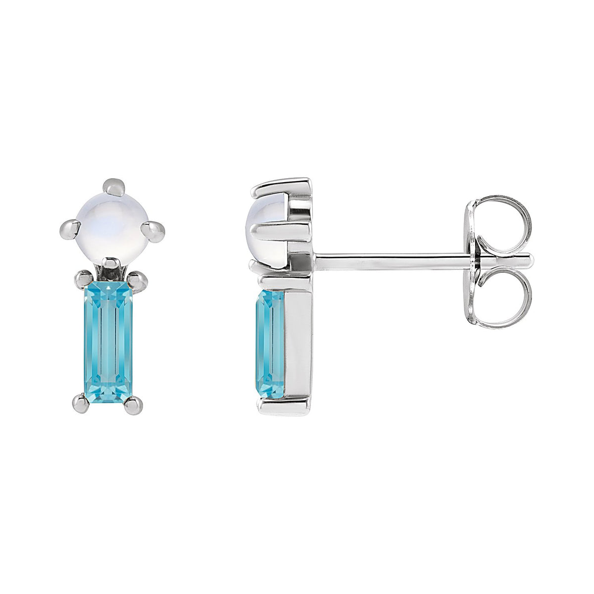 Blue Topaz Rainbow Moonstone Drop Earrings in 14K White Gold