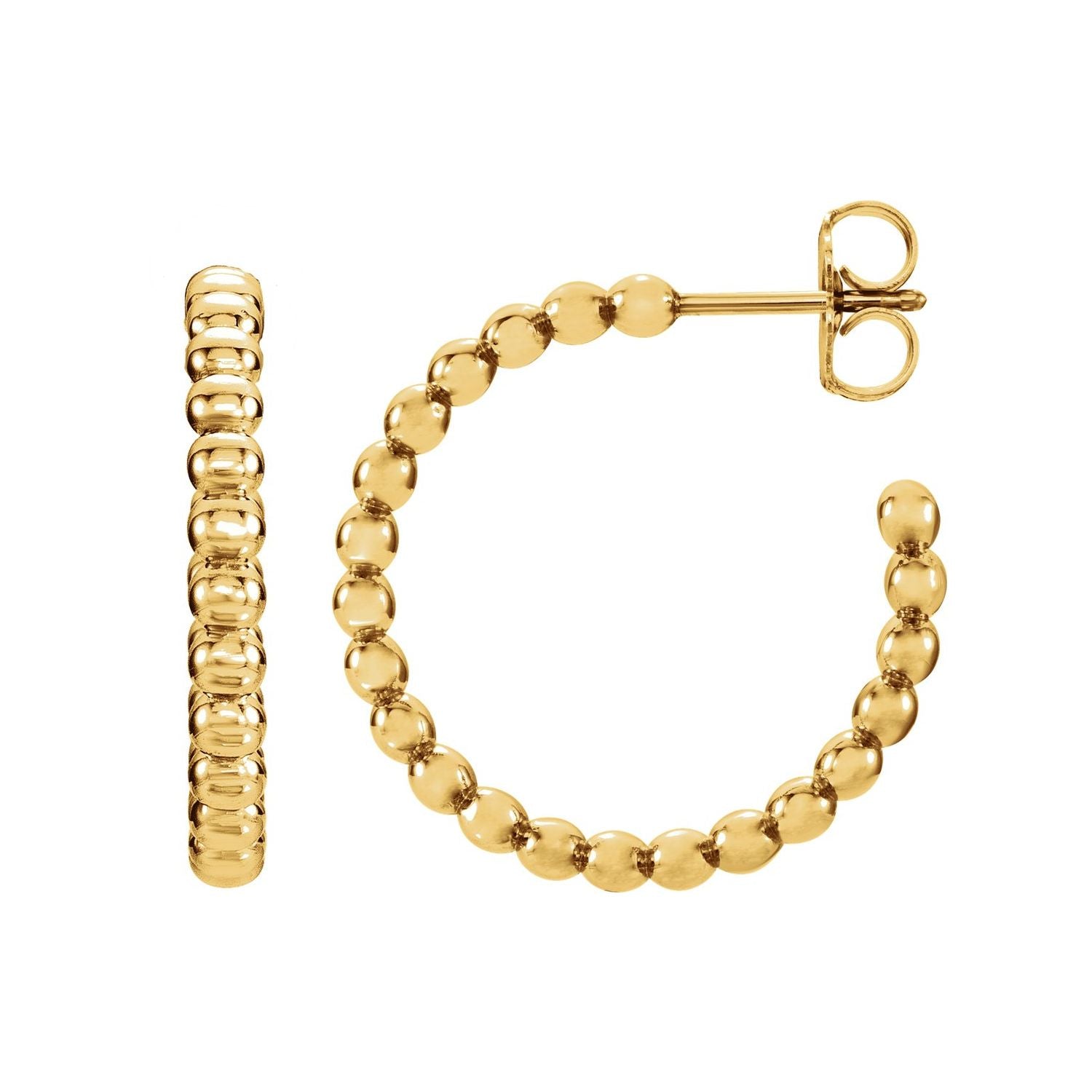 14K Yellow Gold Bold Beaded 21 mm gold hoop earrings