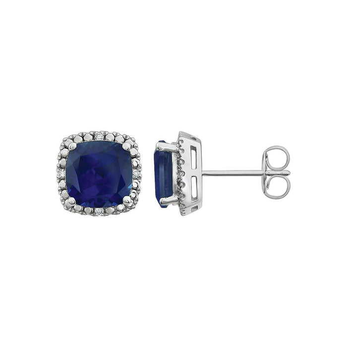 bold cushion lab-grown blue sapphire earrings in 14k White Gold