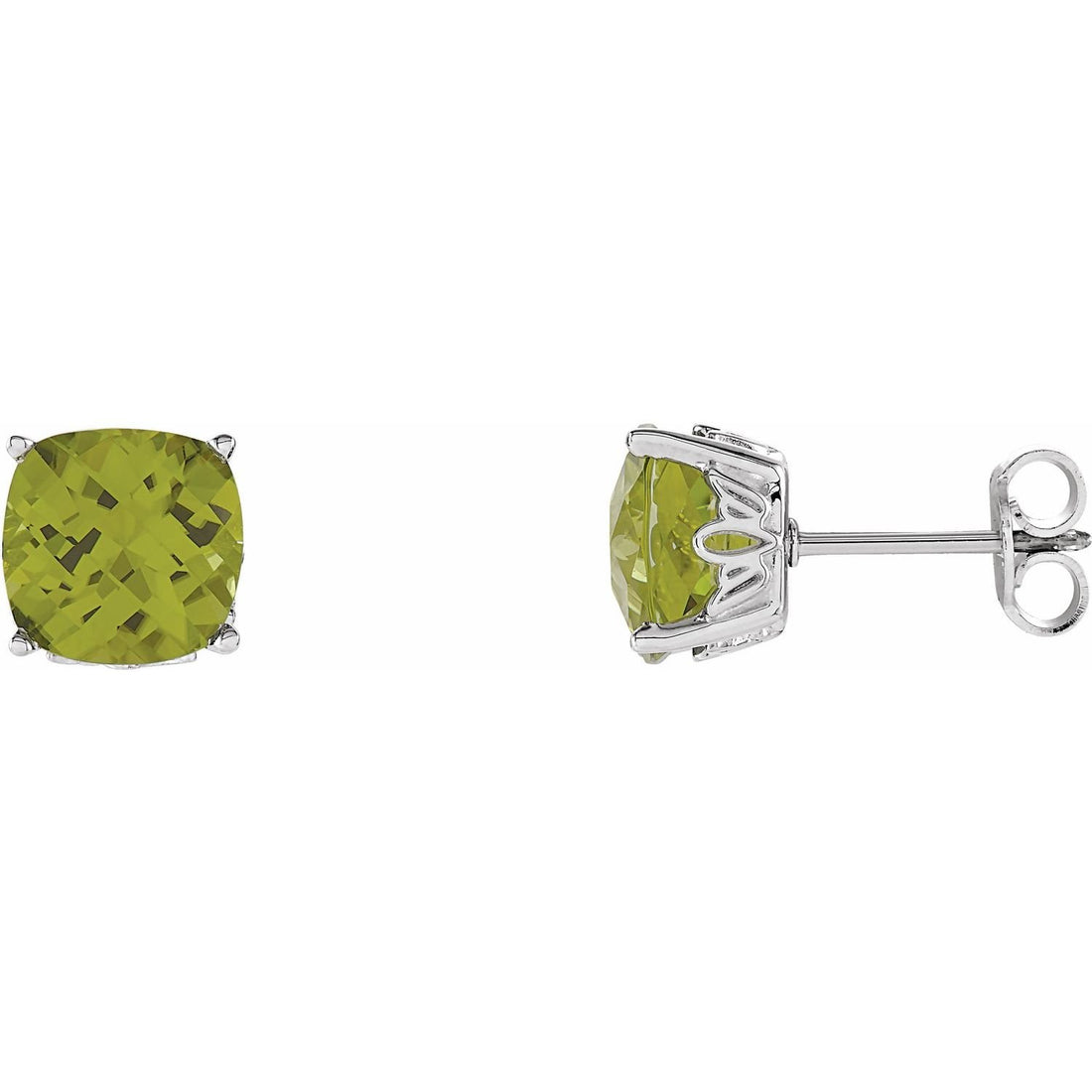 bold cushion peridot earrings in 14k White Gold