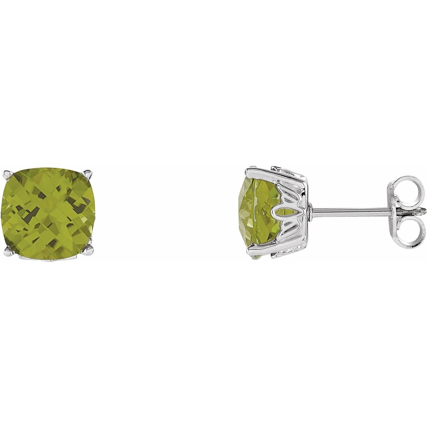 bold cushion peridot earrings in 14k White Gold