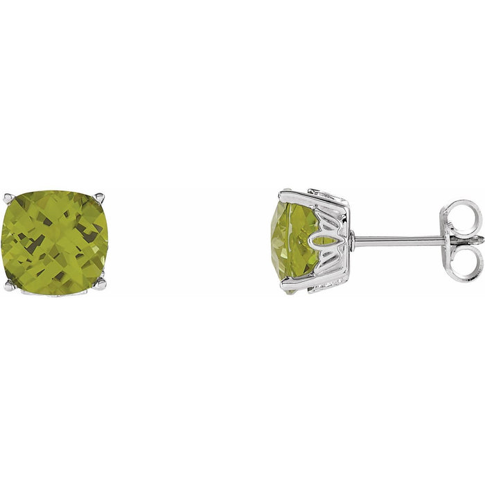 bold cushion peridot earrings in 14k White Gold