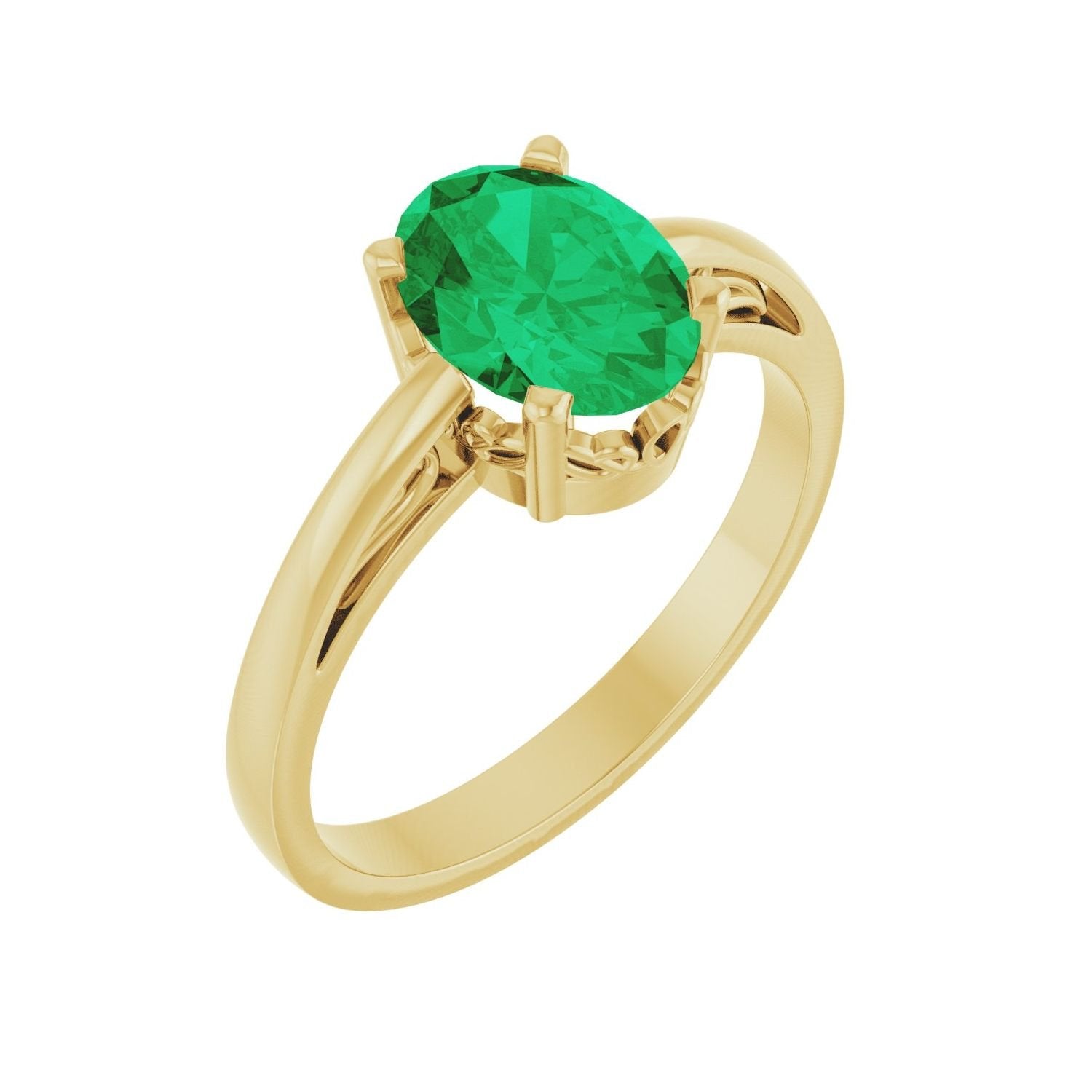 bold oval lab-grown emerald ring in 14k Yellow Gold