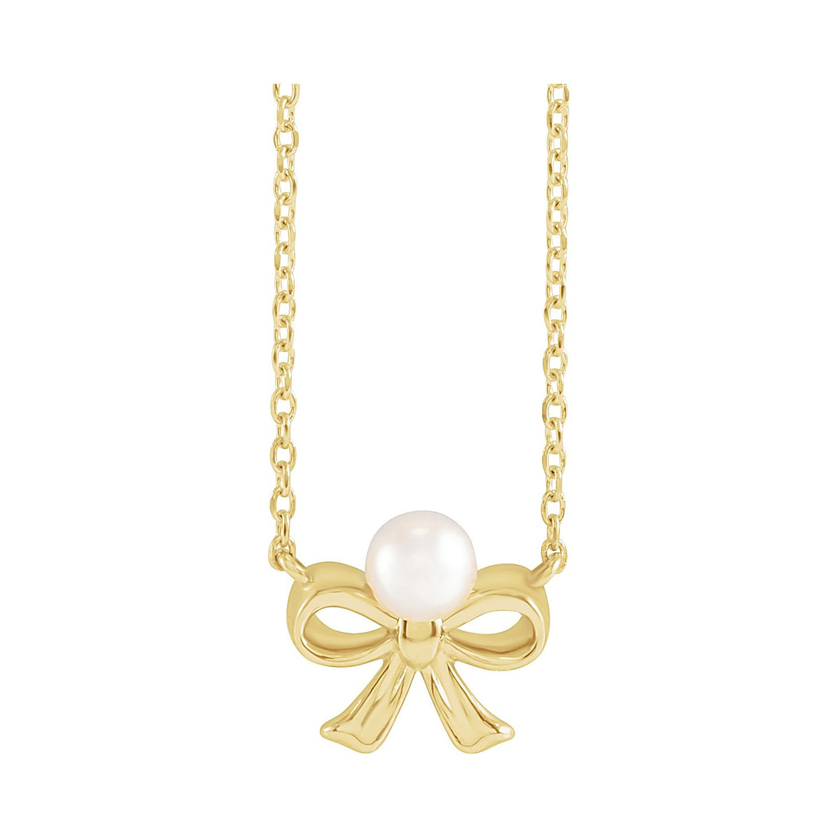 Bow Akoya Pearl Necklace in 14K Yellow Gold, front