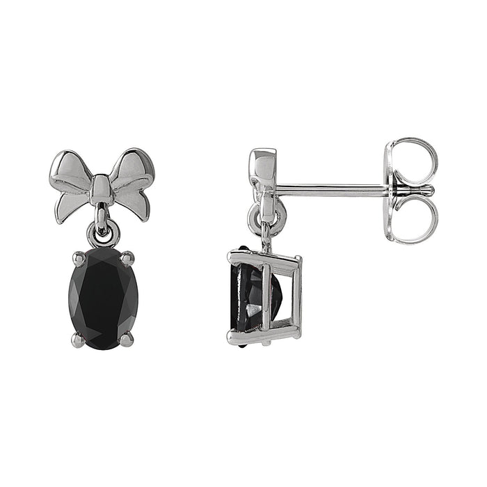 Bow Black Onyx Drop Earrings in 14K White Gold