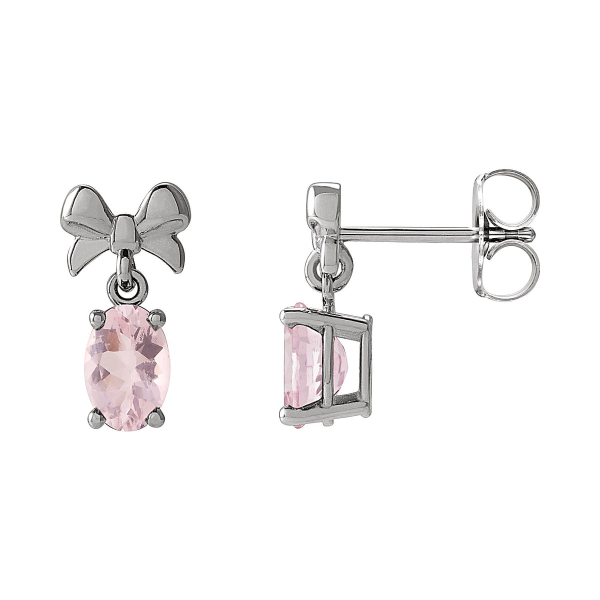 Bow Morganite Drop Earrings in 14K White Gold