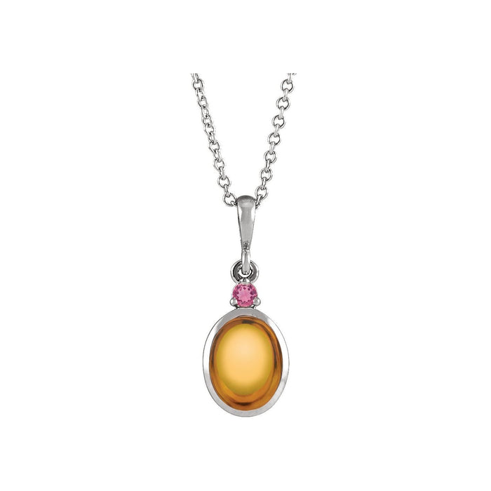 Cabochon Citrine Pendant with Pink Tourmaline in 14K White Gold