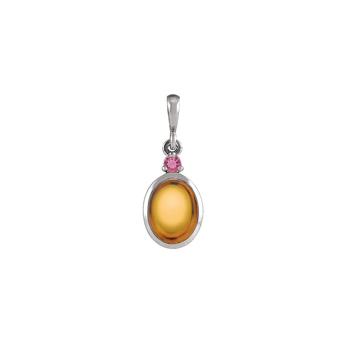 Cabochon Citrine Pendant with Pink Tourmaline in 14K White Gold