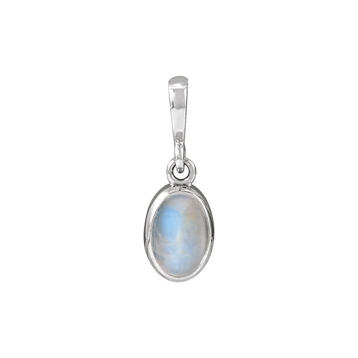 Cabochon Solitaire Rainbow Moonstone Pendant in 14K White Gold