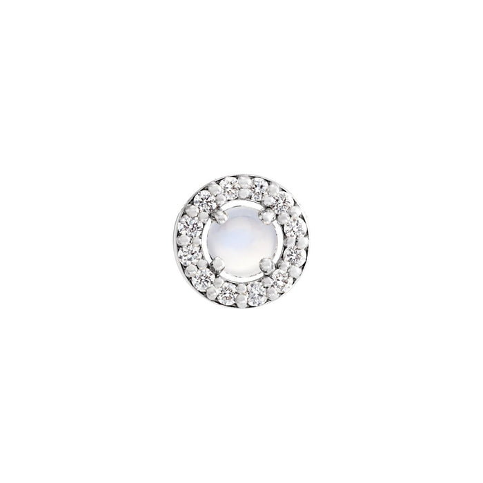 Cabochon Diamond Frame Rainbow Moonstone Pendant in 14K White Gold