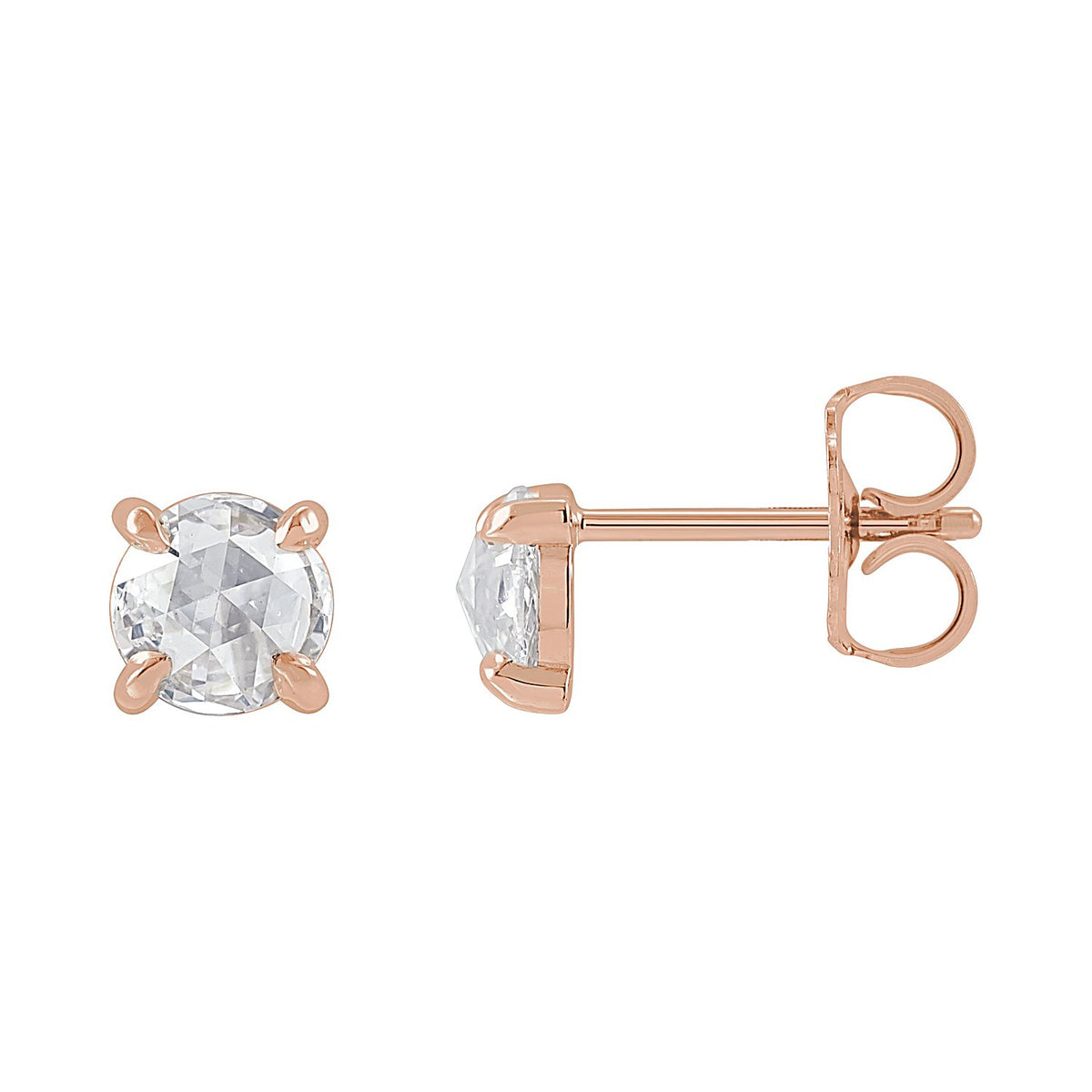 Cabochon Moissanite Stud Earrings in 14K Rose Gold