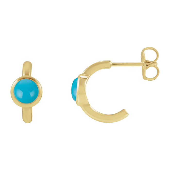 Cabochon Turquoise Hoop Earrings in 14K Yellow Gold