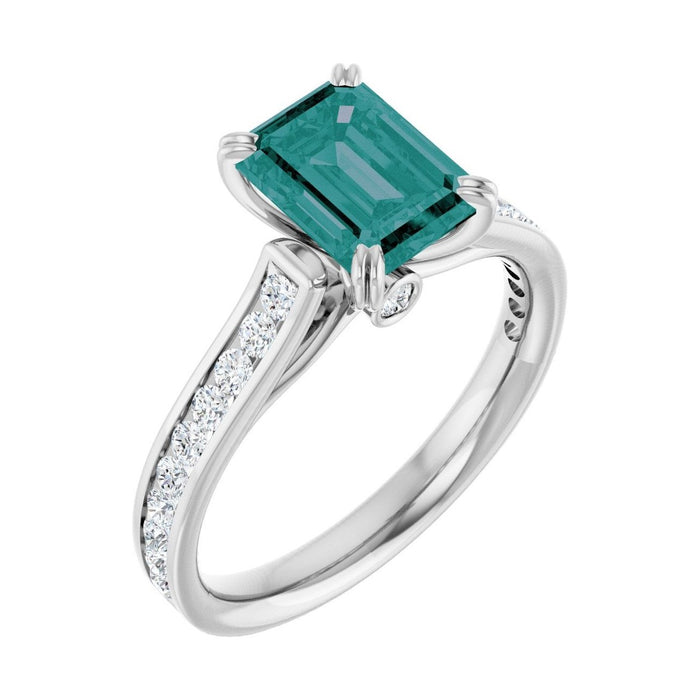 Emerald 1.5 ct Cathedral Pavé Lab Grown Alexandrite Engagement Ring in 14K White Gold