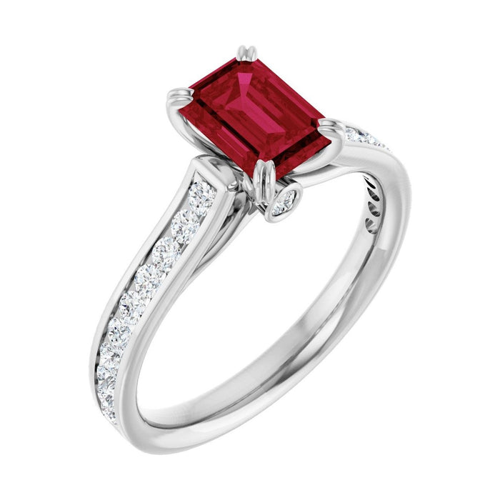 Emerald 1 ct Cathedral Pavé Lab Grown Ruby Engagement Ring in 14K White Gold