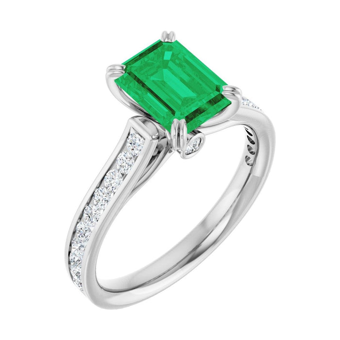 Emerald 1 ct Cathedral Pavé Natural Emerald Engagement Ring in 14K White Gold