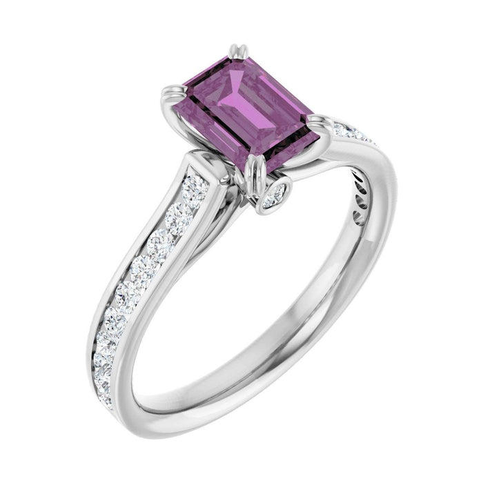 Emerald 1 ct Cathedral Pavé Natural Pink Sapphire Engagement Ring in 14K White Gold