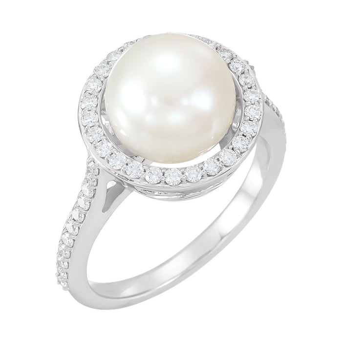 Cathedral Pavé Halo Pearl Engagement Ring (9.5–10mm pearl) in 14K White Gold
