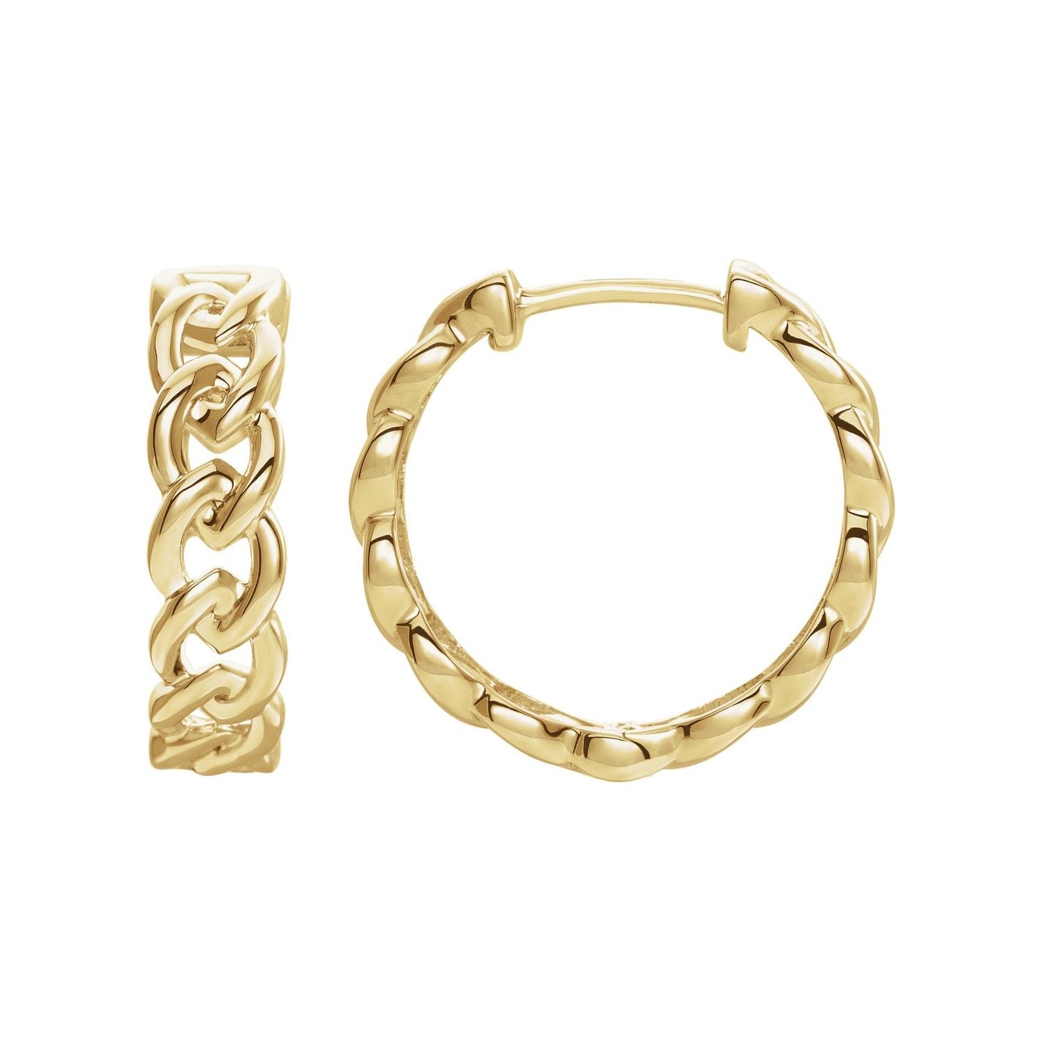 14K Yellow Gold Chain-Link 19.6 mm hinged gold hoop earrings